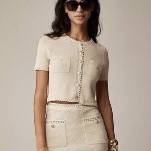 COPY - J Crew Short Sleeve Sweater Lady Jacket Womens XS Cream Classic Crop Top…